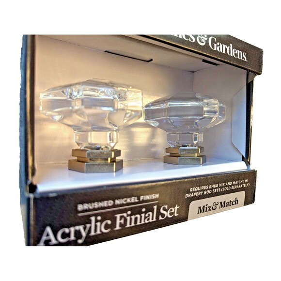 Better Homes and Gardens Curtain Rod Acrylic Finial 2-pc Brushed Nickel Finish - Picture 3 of 5